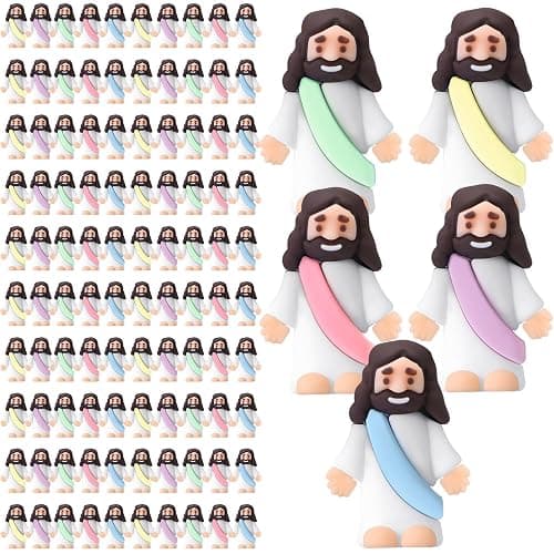 Bememo 100 Pcs Jesus Toys Original Design Mini Rubber Little Jesus Figurine to Hide and Seek Religious Party Favors Sunday School Craft Baptism Gifts for Easter Egg Stuffers (Macaron Color) - Image 1