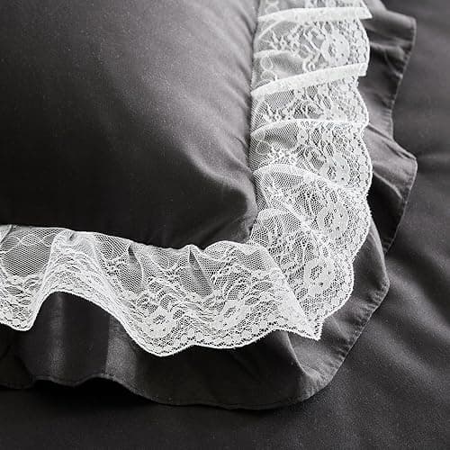 Joyreap Queen Size Comforter Set Black, 3pcs Lace Ruffled Bedding Comforter Set, Microfiber Vintage Boho Chic Bedding Set for All Season- 88x88 inches thumbnail 6