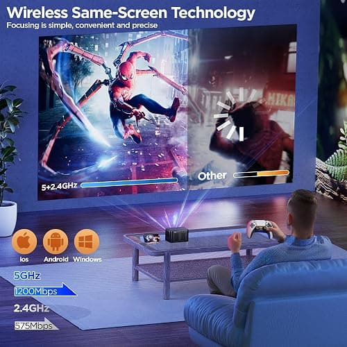 【Electric Focus】 Portable Mini Projector with 5G WiFi, Outdoor Bluetooth Movie Projector, 15000L, 230" Screen, Home Theater Projector for Phone/TV Stick/USB thumbnail 4