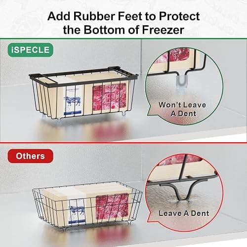 iSPECLE Freezer Storage Bins - 6 Pack Small Stackable Deep Freezer Organizer Bins for Most 7 Cu.FT Chest Freezer Sort Frozen Food, Freezer Basket with Handles Easy to Get Food from Bottom, Black thumbnail 7