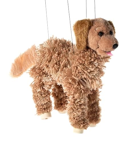 Artisan Owl Golden Retriever Marionette Puppet - Yarn Dog with Wooden Feet, Detachable Strings (Brown) - Image 1