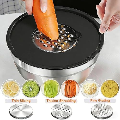 Umite Chef Mixing Bowls with Airtight Lids, 26Pcs Stainless Steel Bowls Set, 3 Grater Attachments & Black Non-Slip Bottoms Size 7, 4, 2.5, 2.0,1.5, 1QT, Great for Mixing & Serving thumbnail 6
