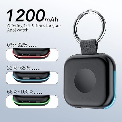 HUOTO Portable Charger for Apple Watch,Wireless Magnetic iWatch Charger 1200mAh Power Bank Travel Keychain Accessories Smart Chargers for Apple Watch Series 10/9/8/7/6/SE/5/4/3/2/1/UItra/UItra 2 - Black thumbnail 2