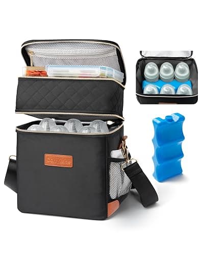 CarryWise Breastmilk Cooler Travel Bag with Ice Pack, Double Layer Insulated Baby Bottle Bag Fits 6 Bottles Up to 9 Ounce, Leakproof Breast Milk Cooler Bag for Daycare & Nursing Mom, Black - Image 1