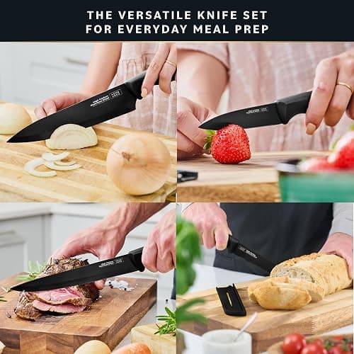 Home Hero Kitchen Knife Set with Sheath Covers - High Carbon Stainless Steel Kitchen Knives with Ergonomic Handles & Ceramic Coating, Nonstick Ceramic Knife Set with Chef Knife (12 Pcs - Black) thumbnail 6