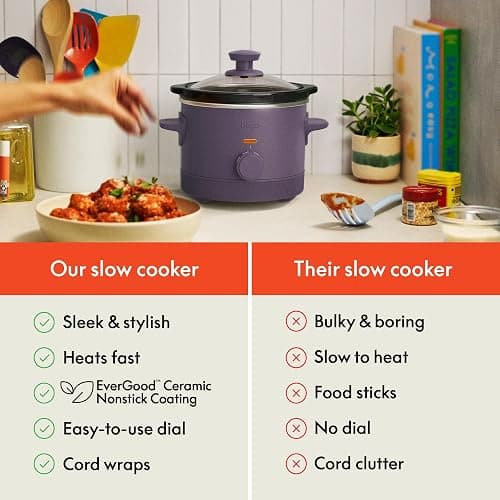 bella 1.5 Qt Slow Cooker with 3 Heat Manual Control, Ceramic Nonstick Coating, Dishwasher Safe Stoneware Pot and Tempered Glass Lid, Tangle Free Cord Wrap & Cool Touch Handles, Plum thumbnail 8