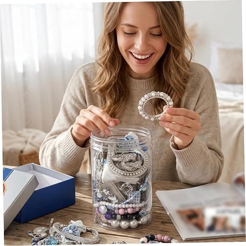 Syutokul Mystery Jewelry Jar Vintage, 50PCS/Set Surprise Jewelry Jar Assortment with Earrings, Necklaces, Hair Clips, Rings More for Daily Outfits, Silver. thumbnail 6