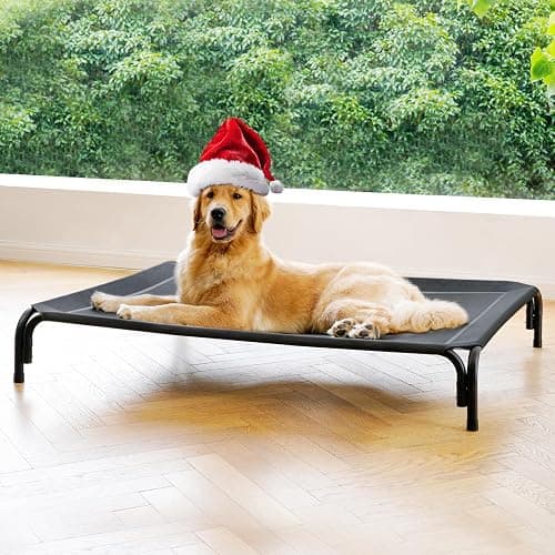 Elevated Dog Bed Raised Outdoor Dog Cot for Extra Large Dogs, Installation Requires No Tools, Frame with Washable Cooling Breathable Mesh Anti-Slip Feet, Indoor Pet Bed, Black, 48.8 Inches - Image 1