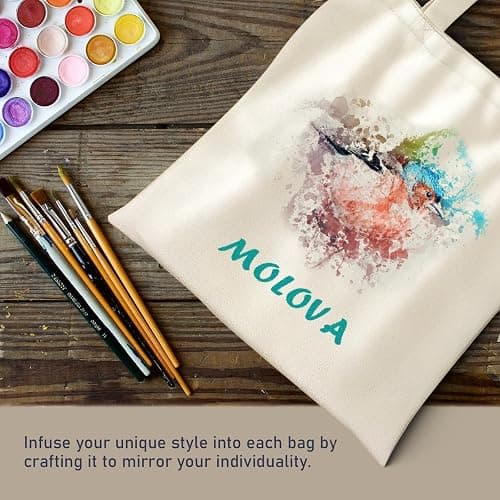 MOLOVA 4 Pack Premium Canvas Reusable Tote Gift Bags, Made of Natural Canvas with Handle, Work, DIY, Shopping thumbnail 6