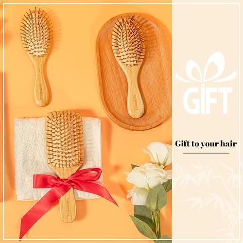 GAINWELL Bamboo Hair Brush for Hair Growth, Natural Bamboo Bristles Detangling Square Wooden Paddle Hairbrush for Massaging Scalp, for Women Men and Kids, for All Hair Types, with Ergonomic Handle thumbnail 7