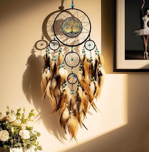 OIOVOIO Large Dream Catchers for Bedroom Adult Brown Boho Dream Catcher Wall Decor Tree of Life Suncatcher Hanging for Boys Teen Room Decor Dorm Living Room Hanging Decoration Festival Gifts thumbnail 2