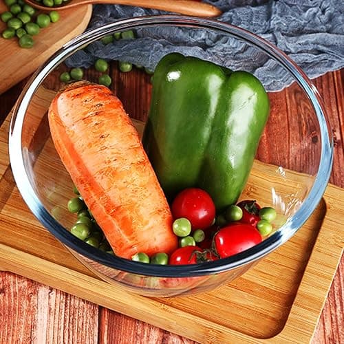 Luvan High Borosilicate Glass Mixing Salad Bowls with Lids 3 Piece(4.5QT,2.7QT,1.1QT),Large Kitchen Nesting Bowls with Airtight Lids Great for Food Storage, Cooking, Baking, Prepping -Clear - (3 pieces with lid ) - (3 Pieces With Lid ) thumbnail 8