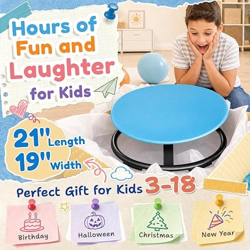 Pterying 21" L × 19" W Large Size Spinning Chair for Autistic Kids, Ages3+ | Autism Sensory Products, Sensory Toys Gifts for Kids with Autism & ADHD, Training Body Coordination, Azure Rounded Shape thumbnail 8