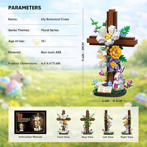 HiDectee Christian Cross Flower Building Set - Jesus Botanical Lily Cross with Bible Base & Spring Garden - Religious Faith Gifts for Women, Mom & Grandma - Spiritual Home Decor, Baptism thumbnail 6