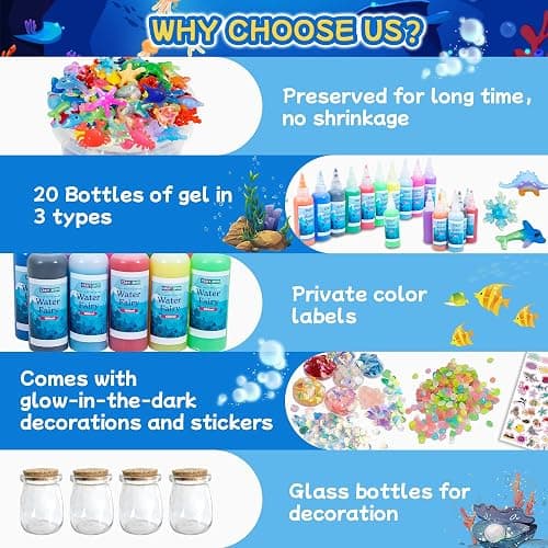 Glow-in-The-Dark Magic Gel Water Elf Toy Kit - Aqua DIY Fairy Set with 18 Sea Creature Molds, 100ml Water Gel, 20 Color Gels, Christmas & Birthday Gift, Make Your Own Arts & Crafts STEM Kit for Kids thumbnail 5