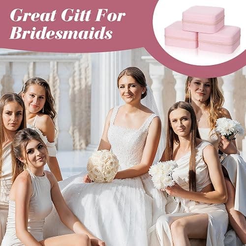 Douaowoc 10 Pack Travel Jewelry Box Mini Jewelry Case Bridesmaid Gifts Jewelrys Box, PU Leather Small Jewelrys Case Organizer Storage for Rings Earrings Necklaces, Beauty Gifts for Women Girls (Pink) thumbnail 4
