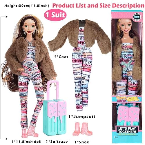 iBayda 6 Pack Fashion 11.5 inch American Toy Prinecess Dolls Playset with Outfits Dress Design and Accessories Like Handbag Hat Crown Necklace Suitcase (Gift Box Package) thumbnail 3