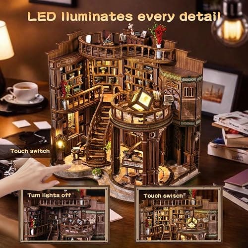 3DVASE Book Nooks for Adults, DIY Miniature Dollhouse Book Nook Kit, Model Kits Craft Kits for Adults, 3D Wooden Puzzle Book Nook Craft Bookshelf Decor, Adult Craft Kits Gift with Led Light thumbnail 6