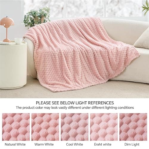 BEDELITE Fleece Decorative Blanket - 3D Jacquard Pink Throw Blankets for Women's Couch & Bed, Soft and Cozy Warm Plush Fluffy Blanket, Cute Birthday Gift for Women, 50x60 Inches thumbnail 8