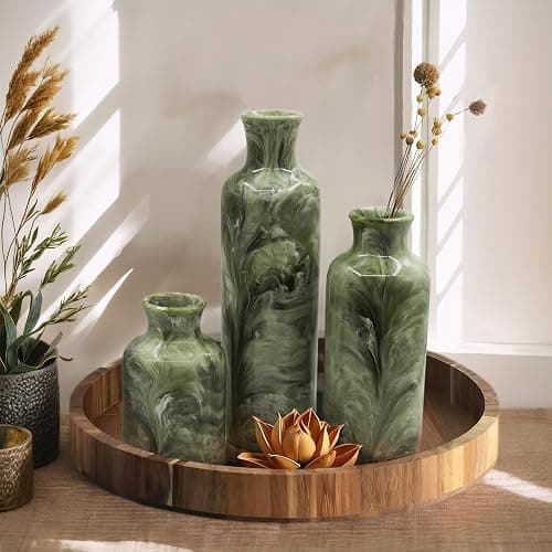 YMXYJM Resin 3 Piece Vase Set, Farmhouse Decor, Home Decorative Vase, Vases for Your Kitchen, Bedroom, Office, Living Room, Bathroom, & Shelf Centerpiece Table Decorations, Green thumbnail 9