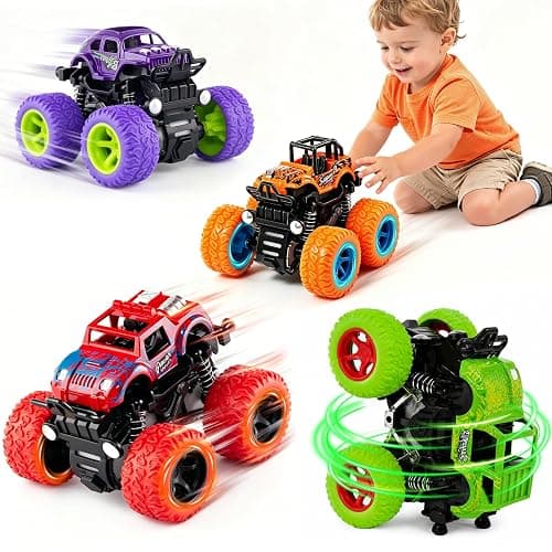 ANAOER 4 Pack Monster Trucks Toys for Boys 2 3 4 5 6 7 Year Old, Friction Powered Pull Back Car Toys for Toddlers Kids Ages 3-5 2-4 4-7, Best Birthday Christmas Party Gift for Boys and Toddlers - Image 1