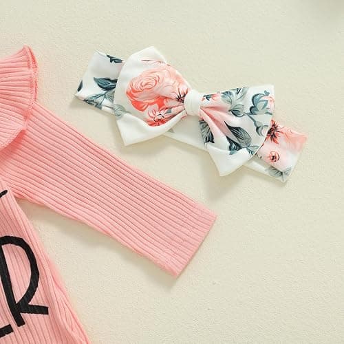 mlpeerw Newborn Baby Girl Clothes Outfits New To The Crew Bodysuit Romper Floral Pants Headband Hat Coming Home Outfit thumbnail 4