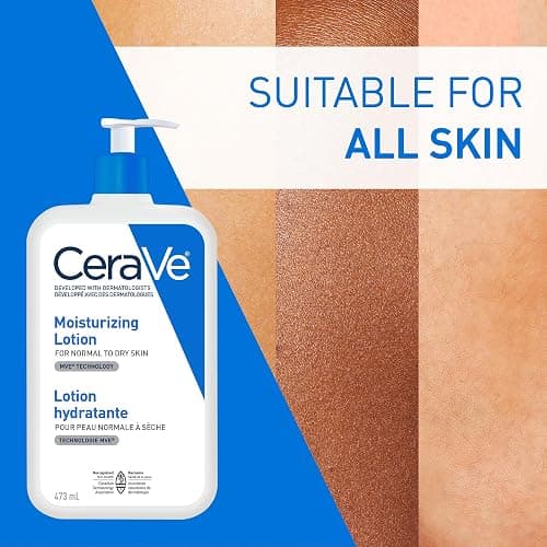 CeraVe Moisturizing Lotion, Daily Lightweight Face & Body Moisturizer with Hyaluronic Acid & Ceramides, Suitable for Dry & Sensitive Skin, Fragrance-Free, Non-Comedogenic & Allergy Tested, 473 mL thumbnail 5