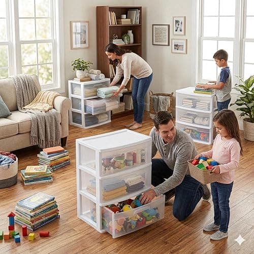 3 Drawer Storage Organizer, 3-Tier Wide Clear Plastic Drawer Storage - White, for Bathroom, Bedroom, Office, and Classroom Organization (White) thumbnail 2