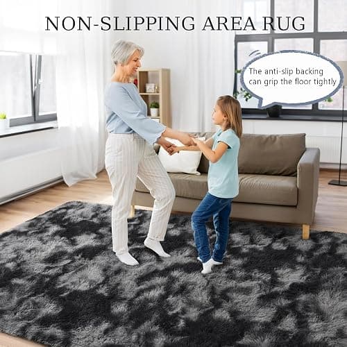 BENRON Fluffy Tie-dye Black Rugs for Living Room Bedroom 4x6, Soft Plush Fuzzy Shaggy Rugs for Kids Girls Boys Room Decor, Washable Indoor Floor Carpets thumbnail 7