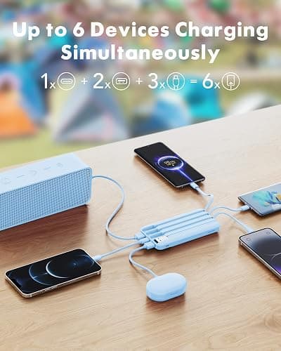 charmast Power Bank Portable Charger with Reinforced Built-in 4 Cables | 3A Fast Charging,10000mAh,6 Outputs 3 Inputs,Travel Essentials,TSA Compliant,LED Display,compatible with iPhone Samsung Moto thumbnail 3
