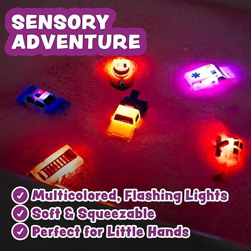 Tub Works® Emergency™ Cars Light Up Bath Toys, 6 Pack | Water-Activated Light Up Toys Flash & Change Color | Soft, Squeezable Baby & Toddler Bath Toys | Sensory Toys with Bath Lights for Kids Bath thumbnail 5