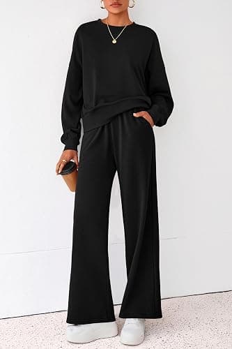 PRETTYGARDEN Women 2 Piece Outfits 2025 Fall Sweatsuits Crewneck Sweatshirt Wide Leg Sweatpants Lounge Sets Tracksuit thumbnail 3