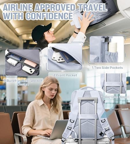 BOXSAM Vacuum Travel Backpack with Pump for Women, Personal Item Carry on Vacpack Backpacks Flight Approved 18x14x8 inches for Men,Laptop Waterproof Work Compression bags Casual Daypack,Grey thumbnail 4