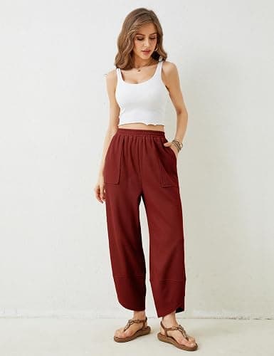 Xiaoxuemeng Womens Baggy Wide Leg Pants Casual Elastic Waisted Palazzo Harem Pants with Pockets thumbnail 6