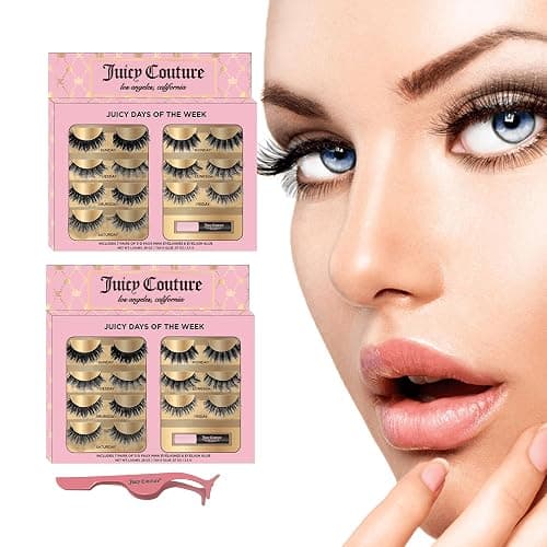 Juicy Couture 3D Faux Mink False Eyelashes - 14 Pairs with Applicator & Eyelash Glue, Wispy Natural Look, New Silky, Dramatic, Charming, Sassy & Extra Styles, Easy to Apply, Cruelty-Free & Reusable thumbnail 2