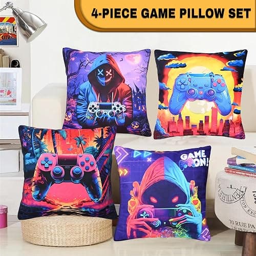 jvycjlu Gamer Pillow Cases 4-Pack, 18x18 Inch Gamer Room Decor for Boys & Gifts for Teen Boys, Soft Short Plush Replacement Pillow Covers for Chair, Sofa, Bed (No Inserts) thumbnail 4
