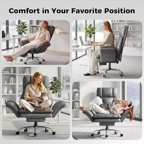 Big and Tall Office Chair with Footrest, Cross-Legged Sitting，Tech Grey | Ergonomic Executive Desk Chair, High Back Reclining Home Office Chair, Computer Chair with Flip-Up Armrests, Wide Seat thumbnail 3
