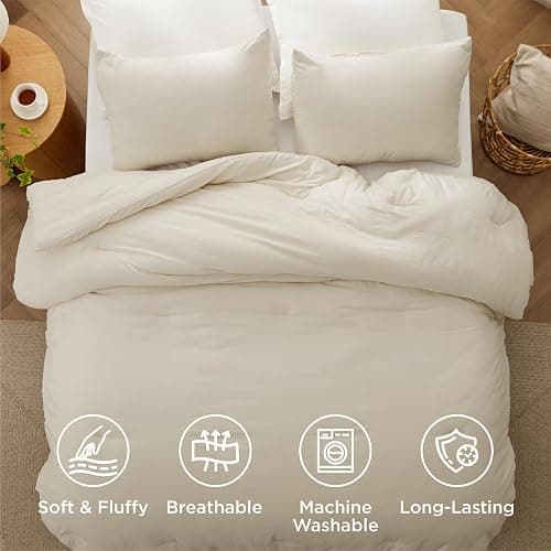 Bedsure Queen Comforter Set, Cream Soft Prewashed Bedding for All Seasons, 3 Pieces GentleSoft™ Bed Set, 1 Lightweight Comforter (90"x90") and 2 Pillowcases (20"x26") thumbnail 4