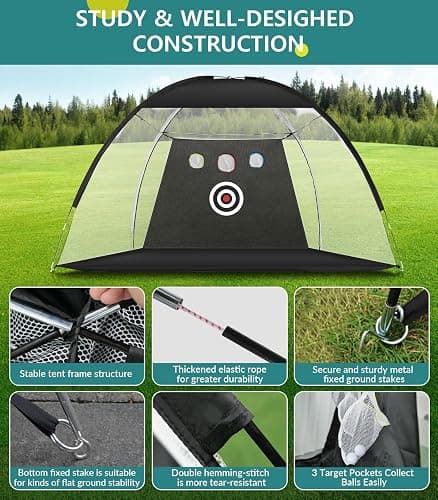 Golf Net: 10x7FT Golf Practice Net for Backyard Driving, Hitting Net with Tri-Turf Mat, Indoor Training Chipping Aid Nets with Reduce Noise Nylon Target, Gifts for Men/Dad/Him thumbnail 6