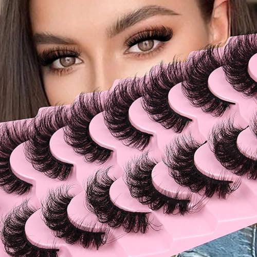 JIMIRE Faux Mink Lashes Volume False Eyelashes with Lash Glue Kit 18MM Dramatic Fluffy Cat Eye Lashes Russian Strip Lashes D Curl Mink Lashes Fluffy 7 Pairs Pack thumbnail 6