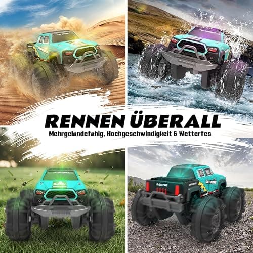 4WD Amphibisches Ferngesteuertes Auto,RC Auto wasserdicht mit Gestensensor,LED Licht & 2 Akkus,Geschenk für Jungen & Mädchen 4-12 Jahre,Spielzeugauto für Sand,Wasser & Gelände,Baustein-kompatibel thumbnail 5