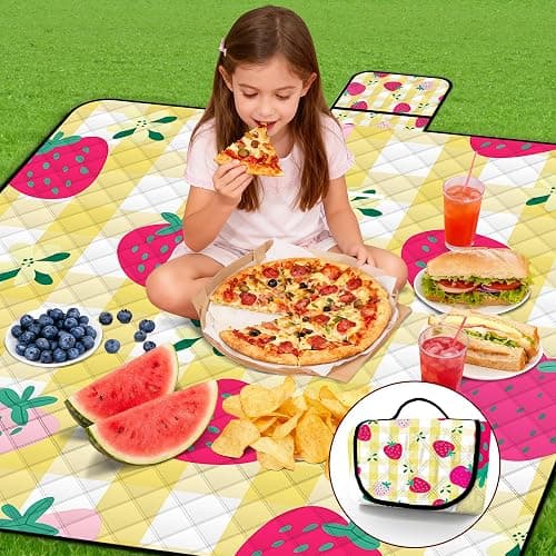 Extra Large Picnic Blanket Waterproof,80"x 80"Foldable Machine Washable Beach Blanket,Outdoor Blanket for 6-8 Adults,Picnic Mat Suitable for Indoor Crawling,Park Beach,Camping,Hiking,Travel（Yellow） thumbnail 8