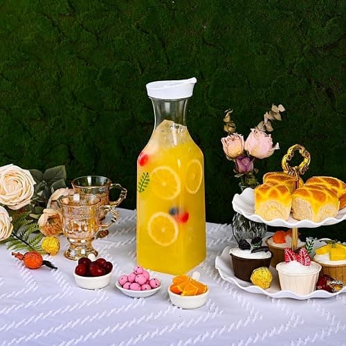 Set of 6 Plastic Carafe with Lid, 50 Oz Carafes for Mimosa Bar Supplies, Square Base Juice Containers, Water Bottle, Milk Container, Clear Beverage Containers for Fridge thumbnail 2