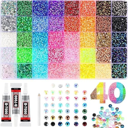 Colorful DIY Resin Rhinestone Kit for Bedazzling, Resin Jelly Rhinestones for Bedazzling, Multicolor 3mm Flatback Gems for Diamond Art 3Pcs B7000 Jewelry Glue for Bedazzled Nail Art (38000) - Image 1