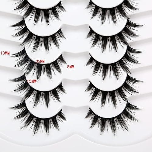 Pooplunch Manga False Eyelashes Spiky Natural Anime Lashes Doll Eye 8D Wispy Volume Sexy Faux Mink Fake Eyelash Strips 7 Pairs Pack thumbnail 2