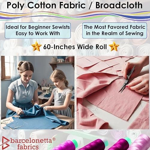Barcelonetta | Poly Cotton Fabric for Sewing | Broadcloth Fabric | by The Yard | 60" Wide Roll | Lightweight, Breathable | Lining, Home Textile, Skirts, Tote Bags (Baby Blue, 10 Yard) thumbnail 3
