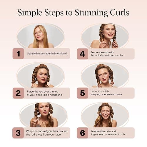 Disney & Kitsch Satin Heatless Hair Curler Set - Heatless Curls Overnight with Hair Curler & 2 Satin Scrunchies - Hair Curlers to Sleep in for Overnight Curls - Overnight Blowout Rods - Princess Party thumbnail 7