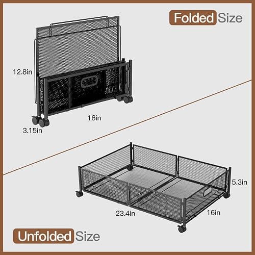 Gawerk Under Bed Storage with Wheels, Foldable Metal Mesh Underbed Storage Container Bins, Tool-free Assembly Clothes Drawer Organizer,2Pack thumbnail 3