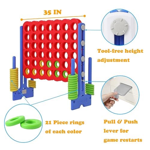 SDADI Jumbo 4 in a Row Game, 4-to-Score Giant Game Set with Adjustable Height (2.5-3.5 FT) for Kids & Adults, Indoor/Outdoor Connect Game with Quick-Release Slider, Perfect for Family and Party Games - Blue thumbnail 3
