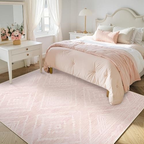 Area Rug 5x7 Rug Machine Washable Non-Slip Low Pile Print Pattern Western Rug for Living Room Bedroom Entryway Tribal Series -Light Pink/Cream thumbnail 6